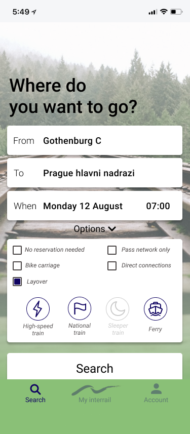 interrail app prototype med ny design